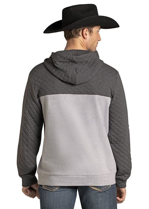 Powder River Quilted 2-Tone Henley Hoodie Grey