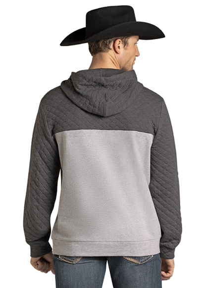 Powder River Quilted 2-Tone Henley Hoodie Grey