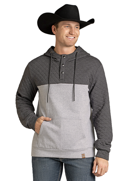 Powder River Quilted 2-Tone Henley Hoodie Grey