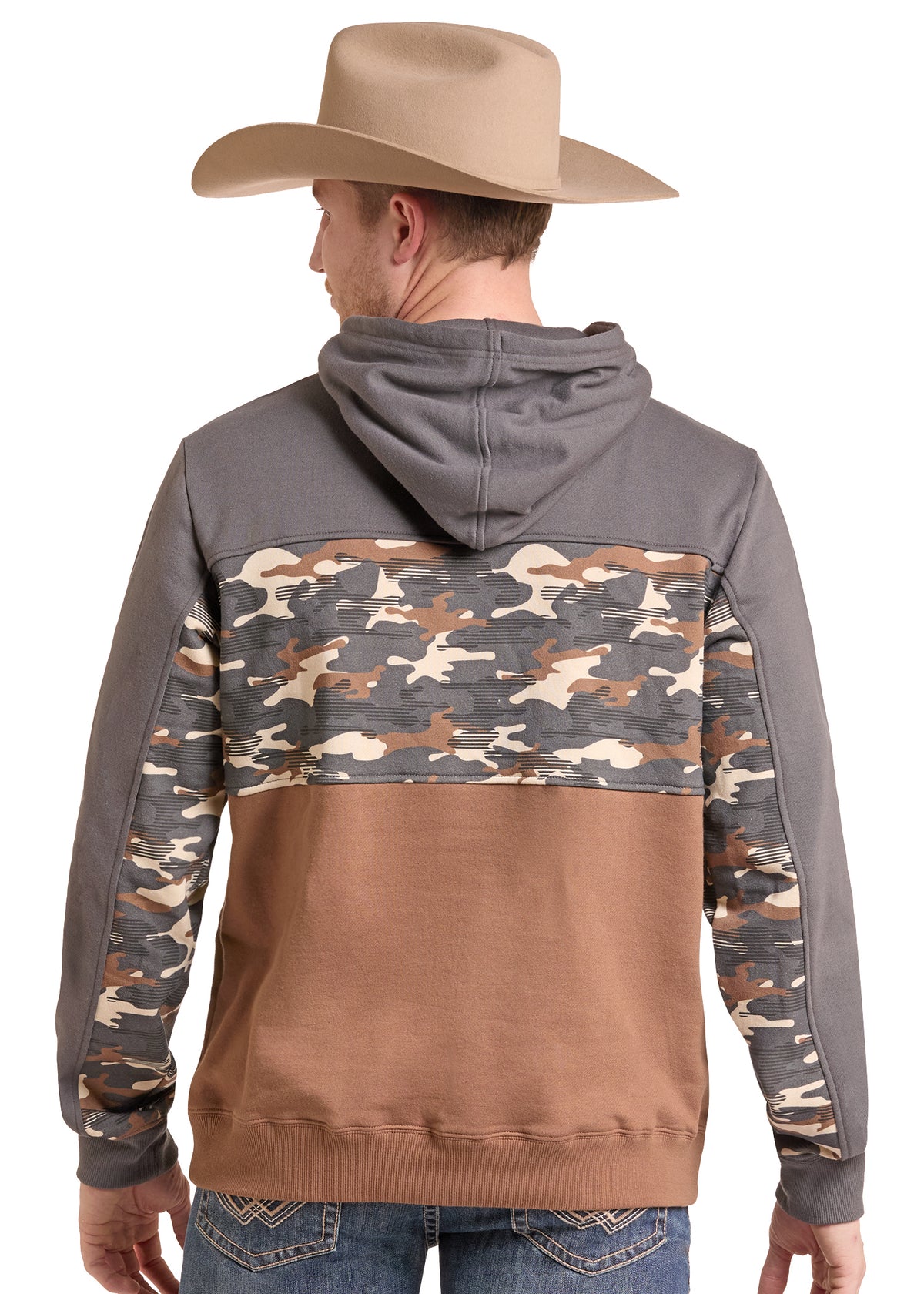 Rock & Roll Color Block Hoodie Brown/Camo/Grey