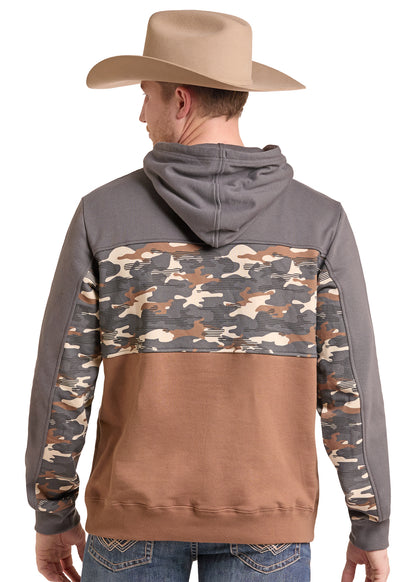 Rock & Roll Color Block Hoodie Brown/Camo/Grey