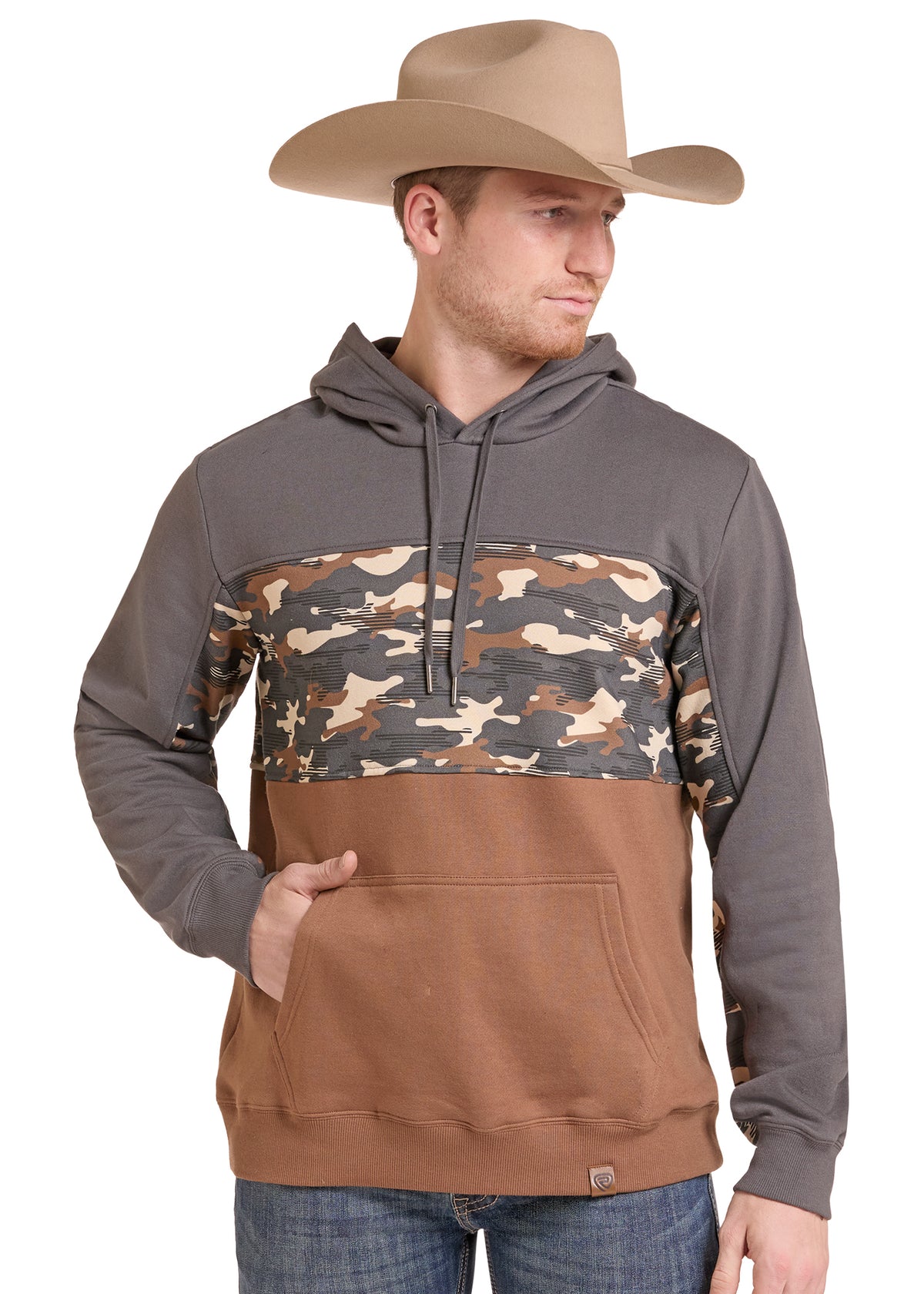 Rock & Roll Color Block Hoodie Brown/Camo/Grey