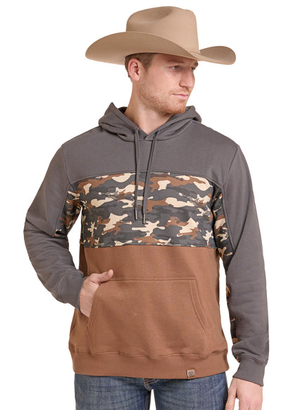 Rock & Roll Color Block Hoodie Brown/Camo/Grey