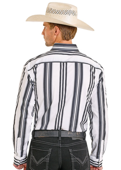 Rock & Roll Vintage Stripe Black & White Long Sleeve Button Down