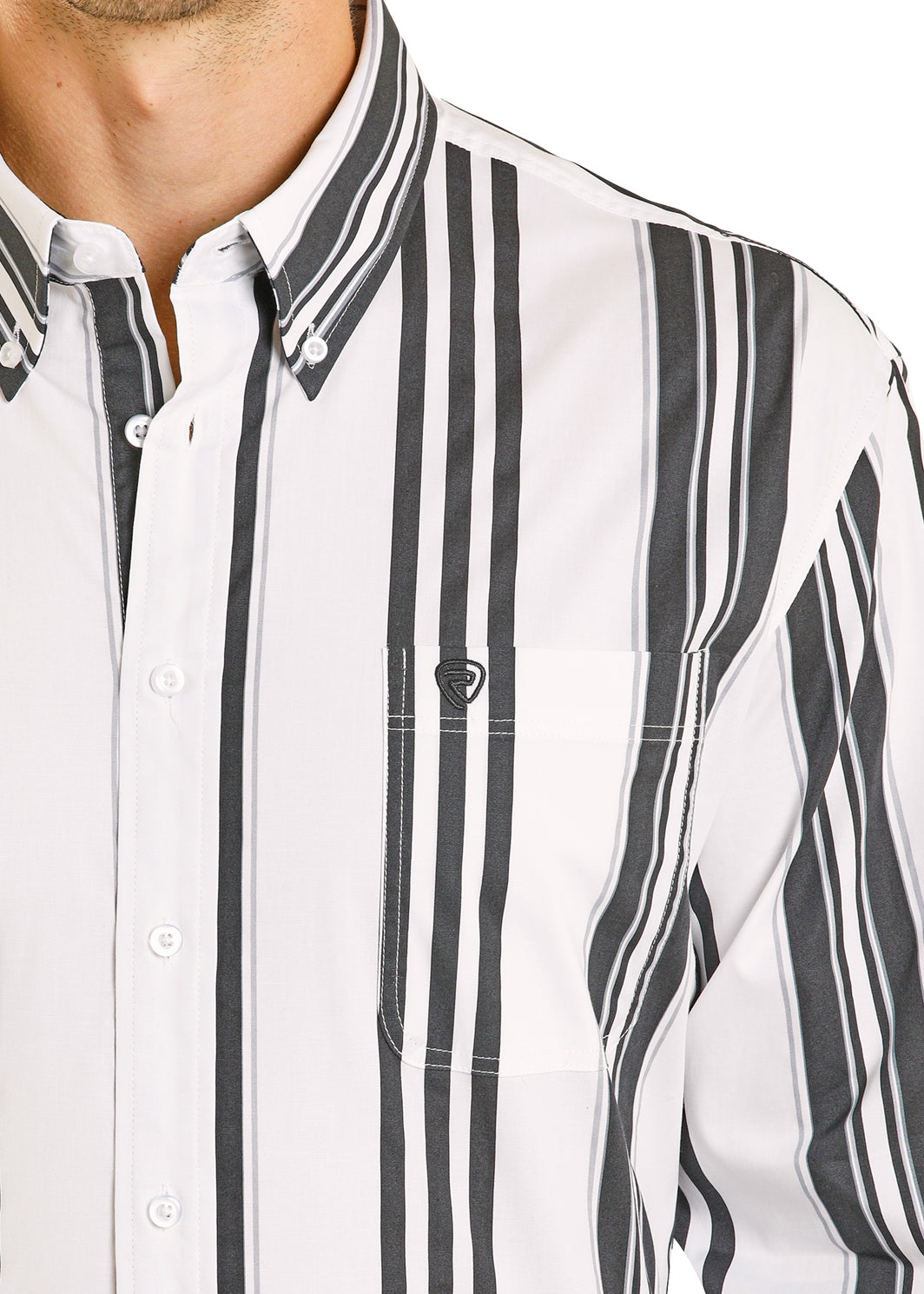 Rock & Roll Vintage Stripe Black & White Long Sleeve Button Down