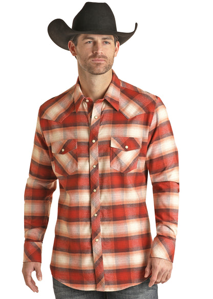 Rock & Roll Flannel Orange Plaid Long Sleeve Snap