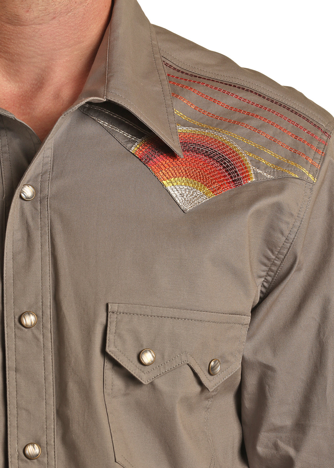 Rock & Roll Sunset Embroidery Long Sleeve Snap