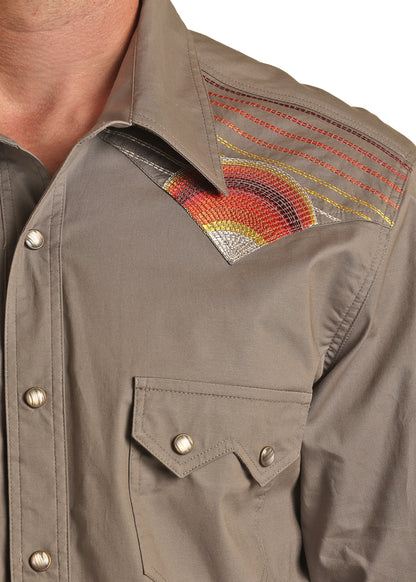 Rock & Roll Sunset Embroidery Long Sleeve Snap