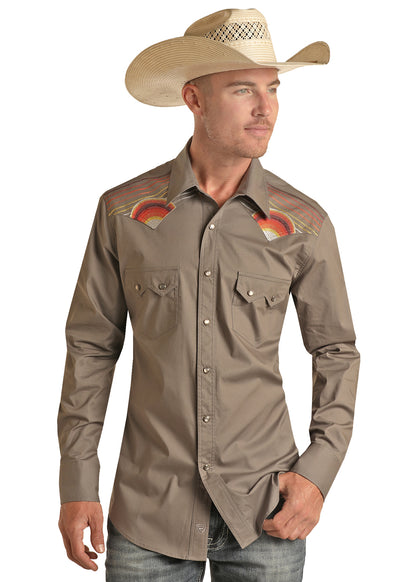 Rock & Roll Sunset Embroidery Long Sleeve Snap