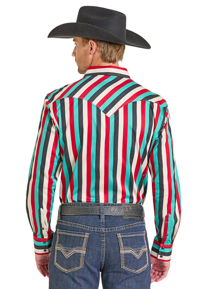 Rock & Roll Printed Stripe Twill Long Sleeve Snap Shirt