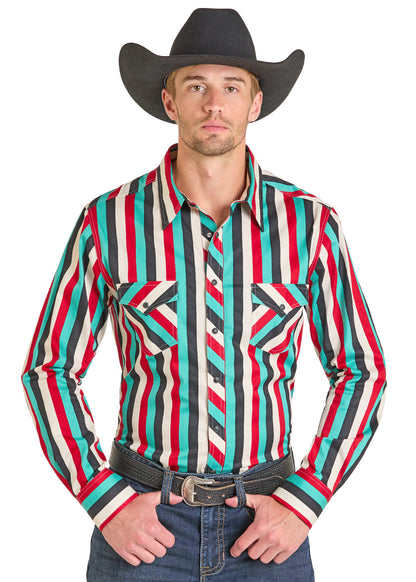 Rock & Roll Printed Stripe Twill Long Sleeve Snap Shirt