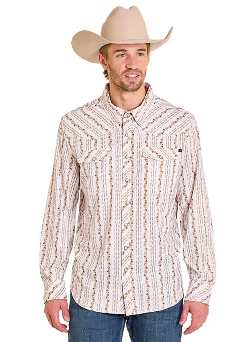 Rock & Roll Tek Long Sleeve Floral Print Snap Natural