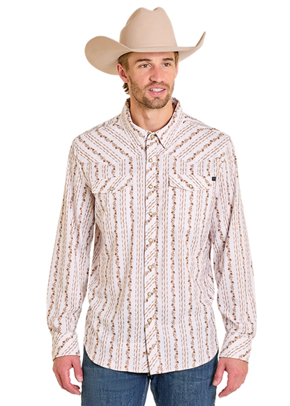 Rock & Roll Tek Long Sleeve Floral Print Snap Natural