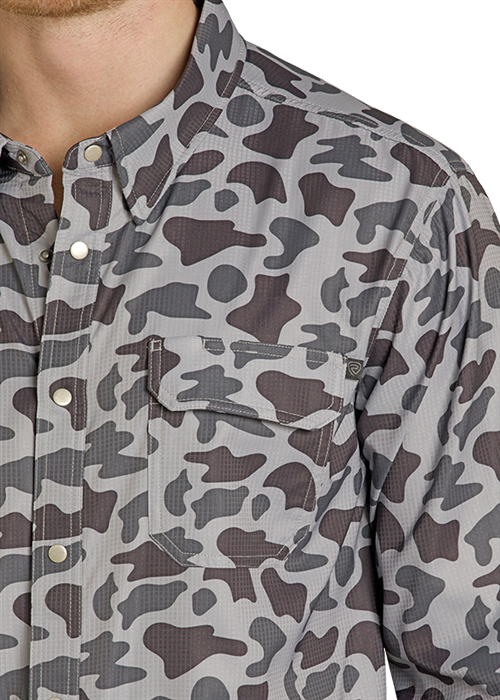 Rock & Roll Tek Long Sleeve Vented Shirt Camo Grey