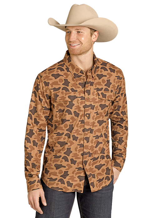 Rock & Roll Tek Long Sleeve Vented Shirt Camo Camel