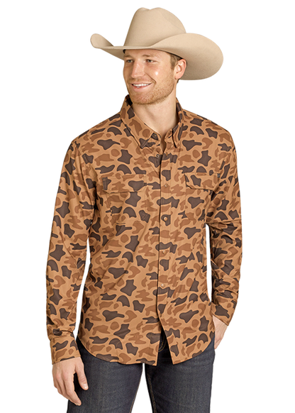 Rock & Roll Tek Long Sleeve Vented Shirt Camo Camel