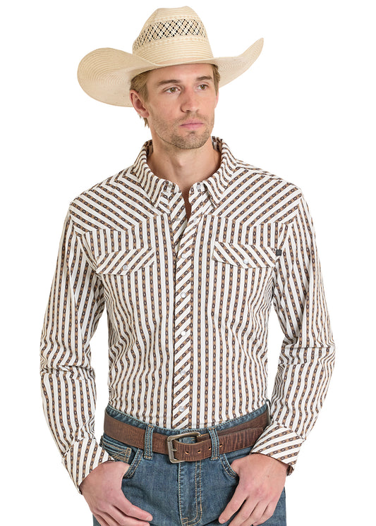 Rock & Roll Striped Tek Print Long Sleeve Snap Shirt