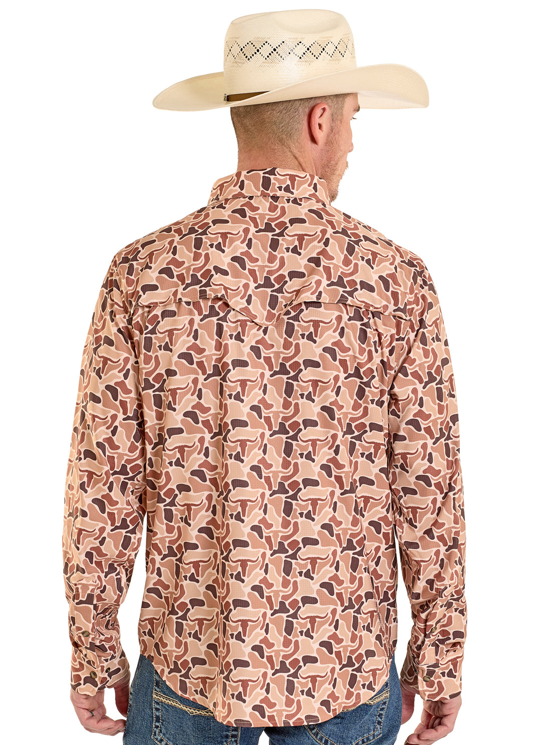 Rock & Roll Camel Camo Tek Print Long Sleeve Snap Shirt