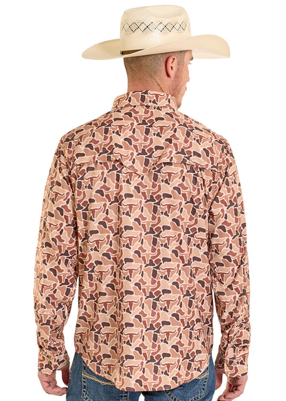 Rock & Roll Camel Camo Tek Print Long Sleeve Snap Shirt