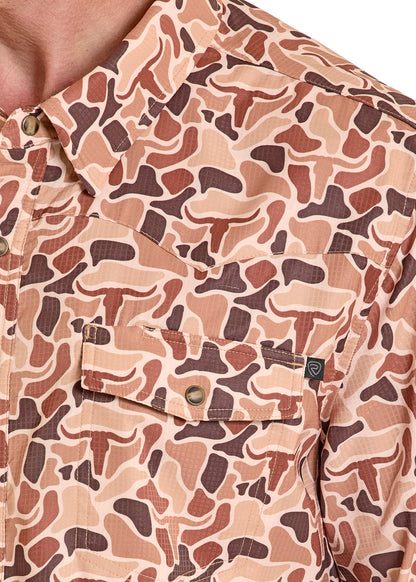 Rock & Roll Camel Camo Tek Print Long Sleeve Snap Shirt