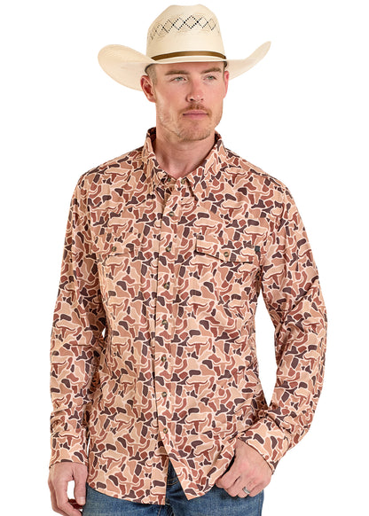 Rock & Roll Camel Camo Tek Print Long Sleeve Snap Shirt