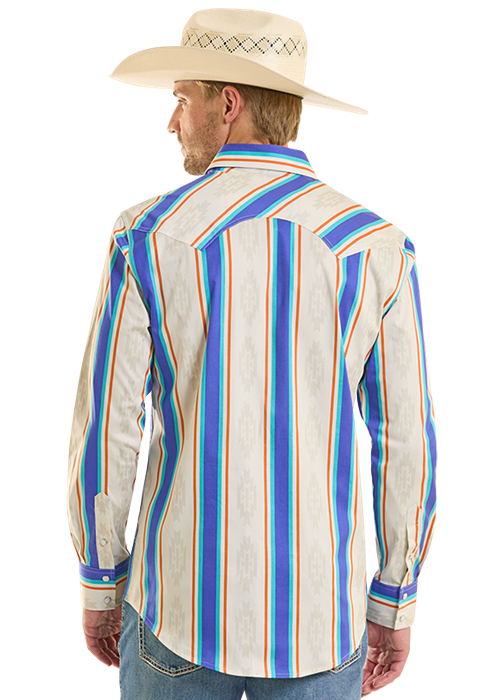 Rock & Roll Striped Brushed Poppper Shirt Blue