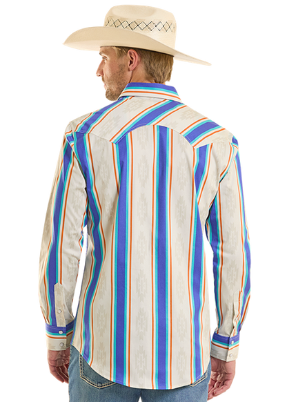 Rock & Roll Striped Brushed Poppper Shirt Blue