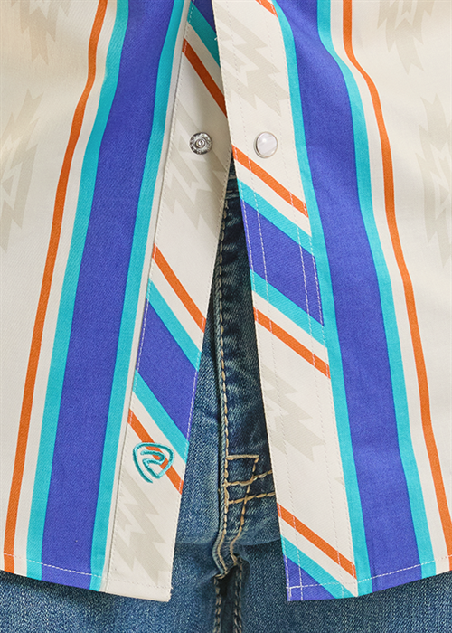 Rock & Roll Striped Brushed Poppper Shirt Blue