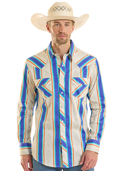 Rock & Roll Striped Brushed Poppper Shirt Blue