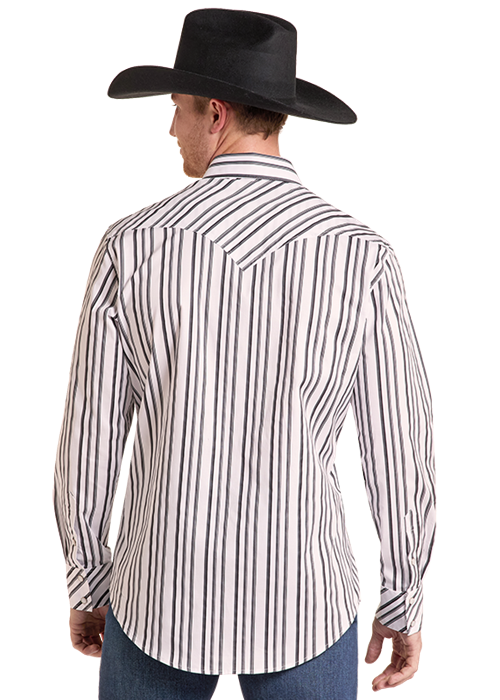 Rock & Roll Black/White Striped Long Sleeve Snap Shirt