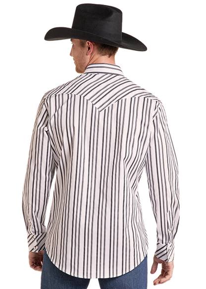 Rock & Roll Black/White Striped Long Sleeve Snap Shirt