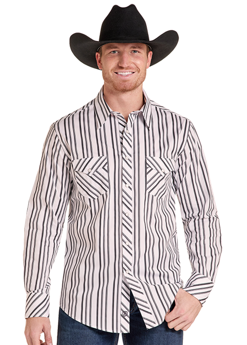 Rock & Roll Black/White Striped Long Sleeve Snap Shirt
