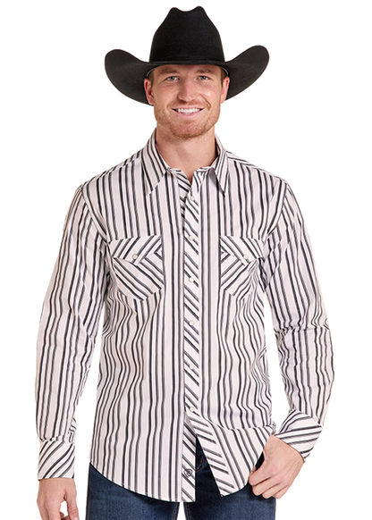 Rock & Roll Black/White Striped Long Sleeve Snap Shirt