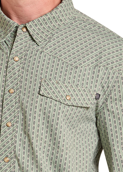 Rock & Roll Tek Core Aztec Stripe Long Sleeve Shirt Moss Green
