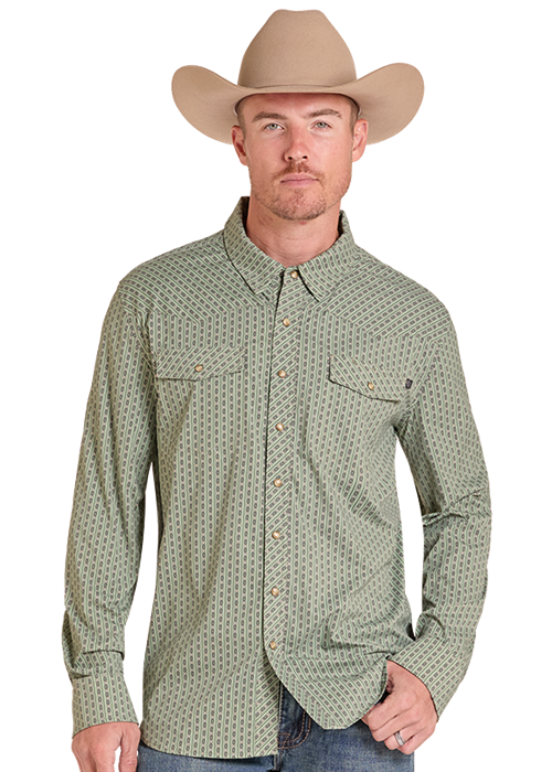 Rock & Roll Tek Core Aztec Stripe Long Sleeve Shirt Moss Green