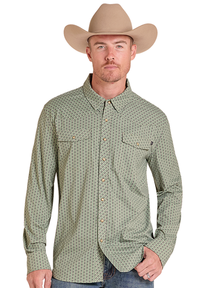Rock & Roll Tek Core Aztec Stripe Long Sleeve Shirt Moss Green