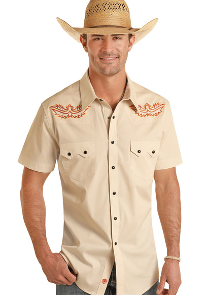 Rock & Roll Embroidered Short Sleeve Snap