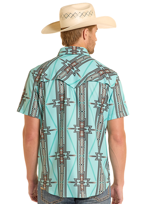 Rock & Roll Tek Ripstop Short Sleeve Aztec Print Aqua