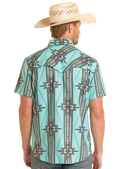 Rock & Roll Tek Ripstop Short Sleeve Aztec Print Aqua