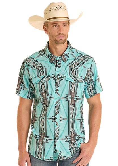 Rock & Roll Tek Ripstop Short Sleeve Aztec Print Aqua