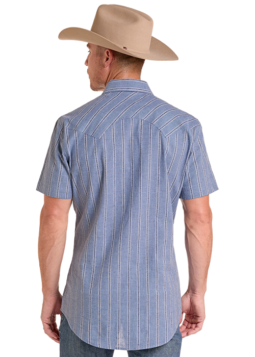 Rock & Roll Dobby Yarn Dye Short Sleeve Snap Shirt Blue