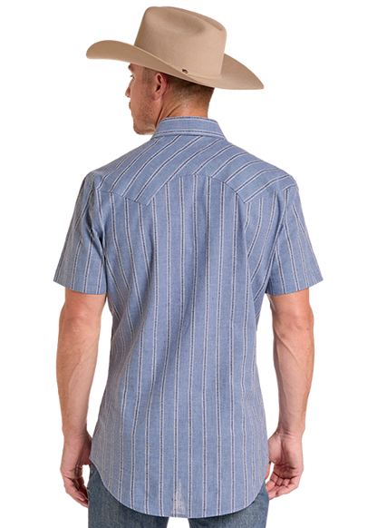 Rock & Roll Dobby Yarn Dye Short Sleeve Snap Shirt Blue