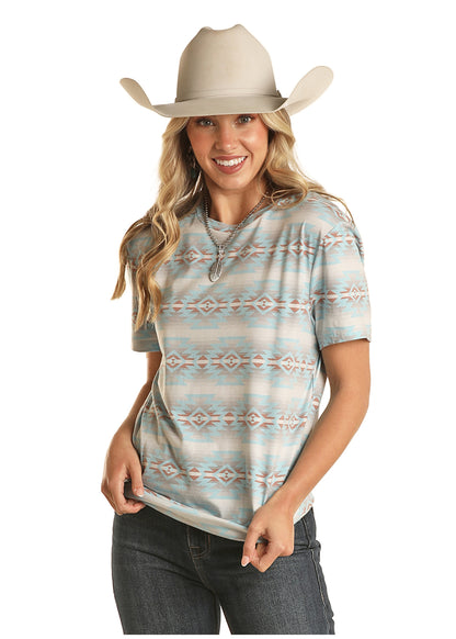 Rock & Roll Striped Aztec Tee Grey