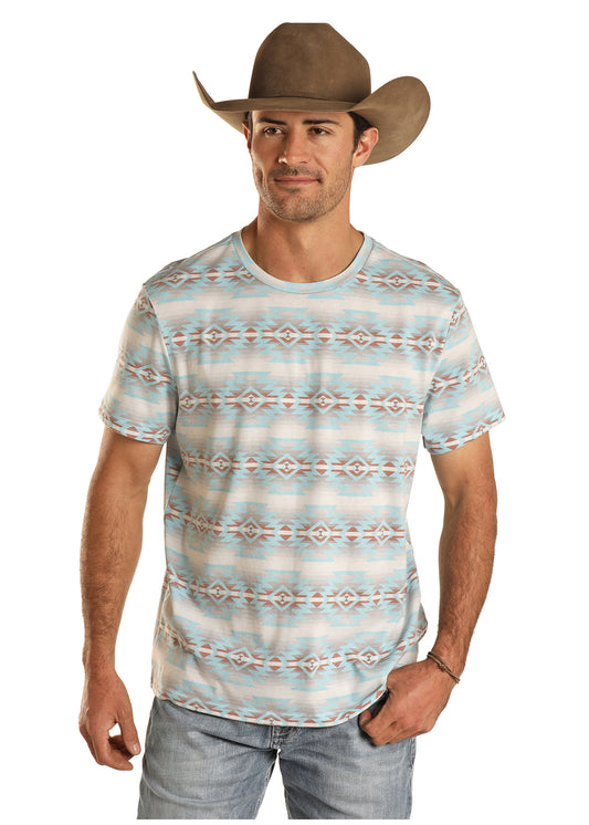 Rock & Roll Striped Aztec Tee Grey