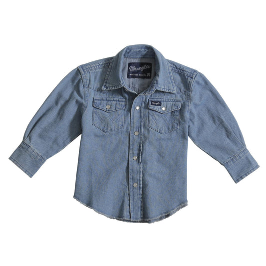 Wrangler Stonewashed Denim Long Sleeve Solid Snap Shirt Navy