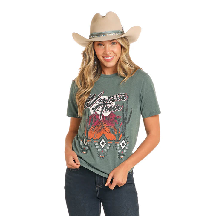 Rock and Roll Western Tour Graphic Tee Teal