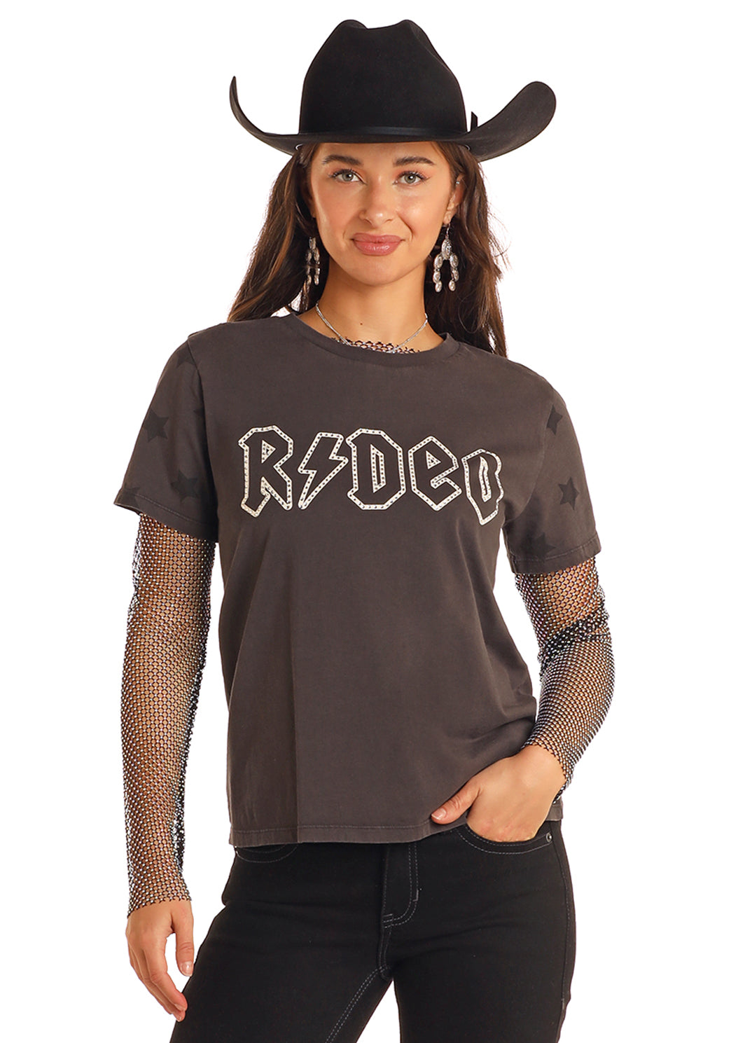 Rock & Roll Rhinestone Rodeo Tee Charcoal