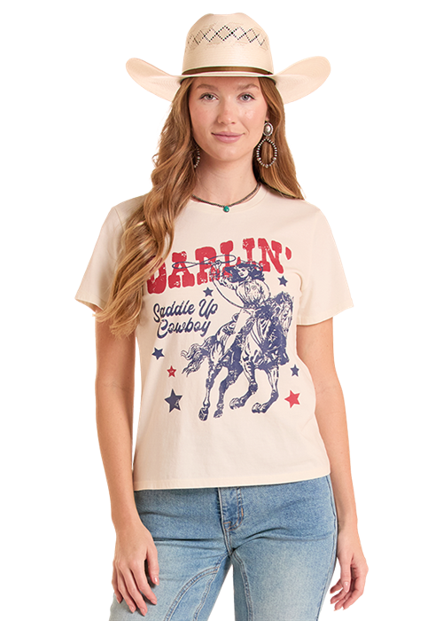 Rock & Roll Saddle Up Cowboy Tee Natural