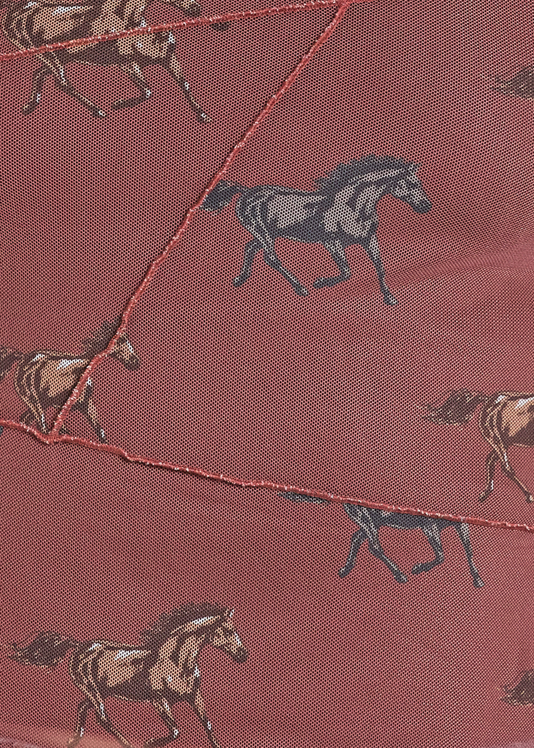 Rock & Roll Horse Print Mesh Top Rust
