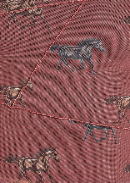 Rock & Roll Horse Print Mesh Top Rust